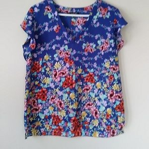 Rachel Rachel Roy Floral High Low Blouse XL Blue Flowers Pattern